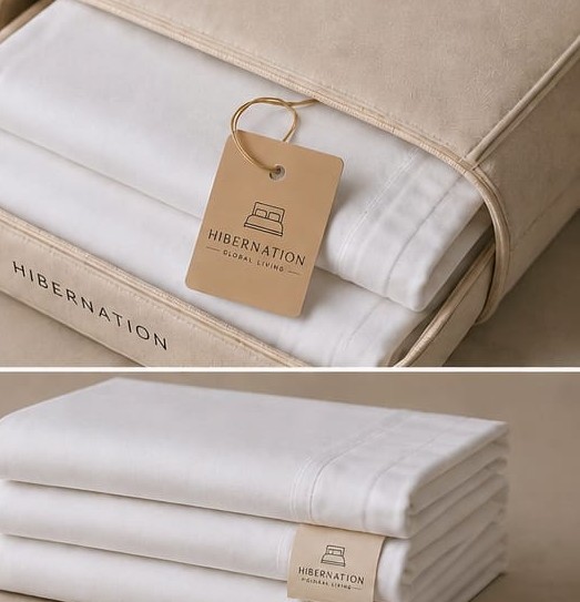 Folded Hibernation Global Living cotton linen with branded hang tag