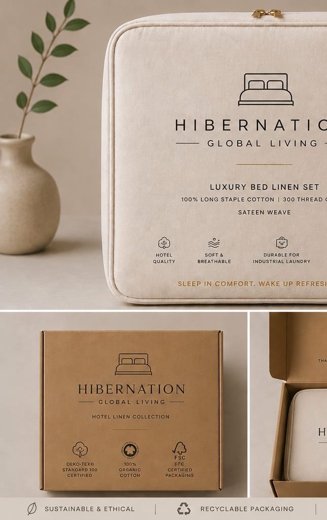 Hibernation Global Living luxury bed linen packaging